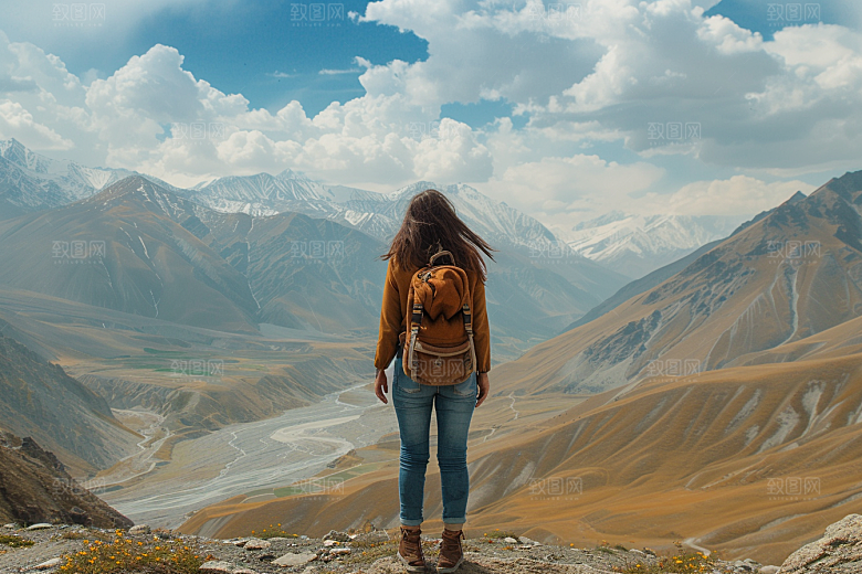 女生旅行背影旅游自由行摄影图