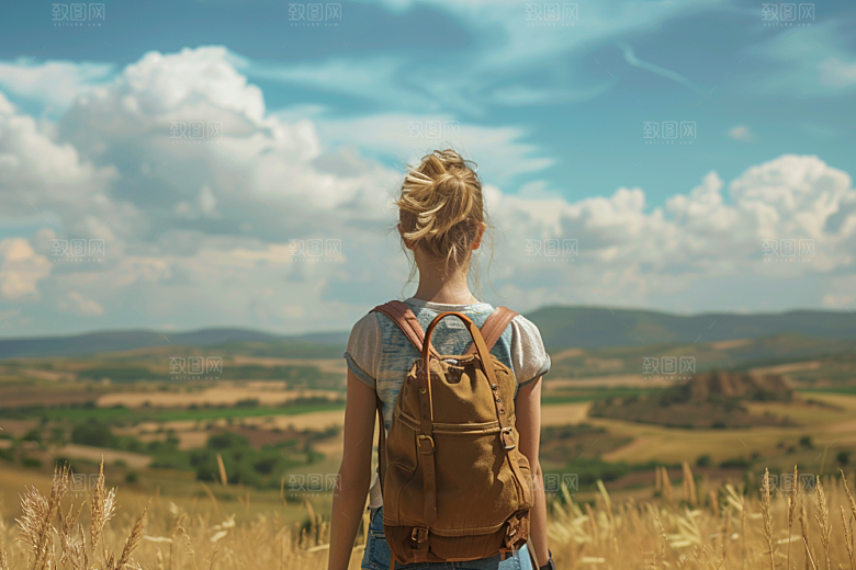 女生旅行背影自由行人物摄影图