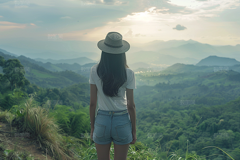 女生旅行背影人物风光摄影图