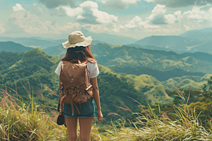 女生旅行背影徒步旅游摄影图