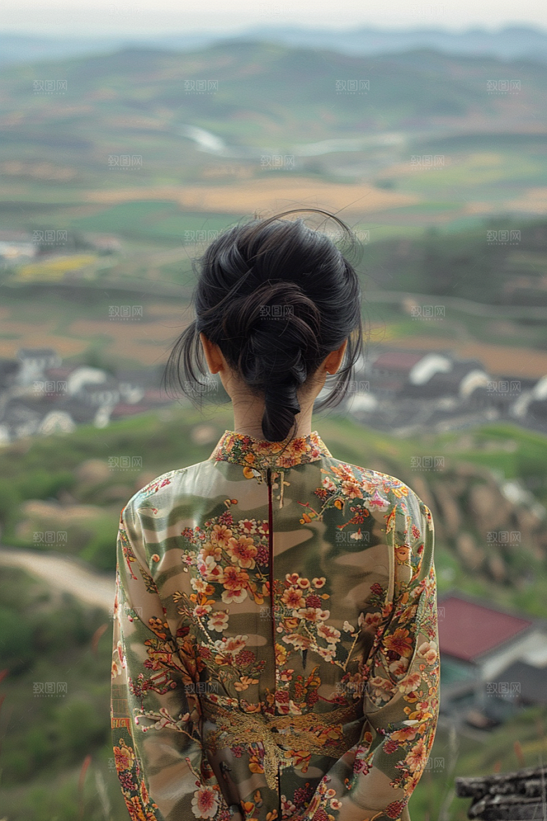 女生旅行背影人物自然摄影图