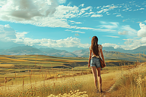 女生旅行背影旅游高清摄影图