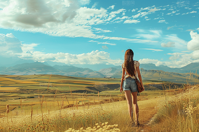 女生旅行背影旅游高清摄影图