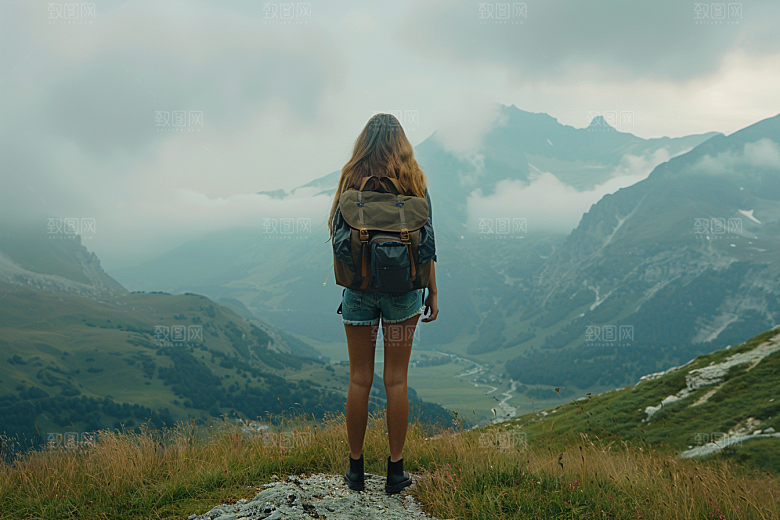 女生旅行背影自由行旅游摄影图