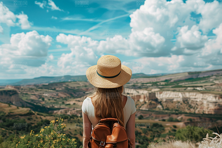女生旅行背影自由行自然摄影图