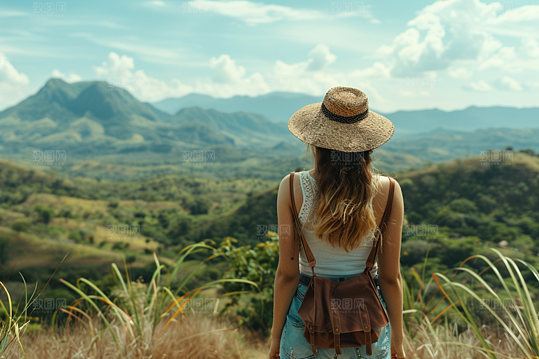 女生旅行背影探险人物摄影图
