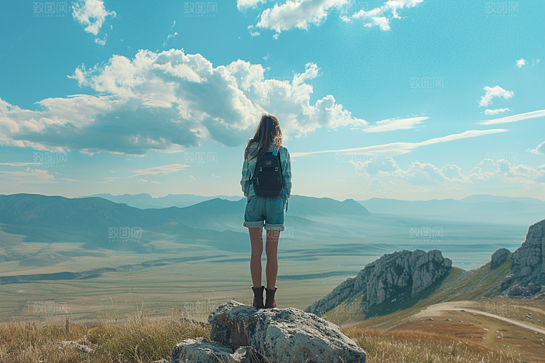 女生旅行背影唯美高清摄影图