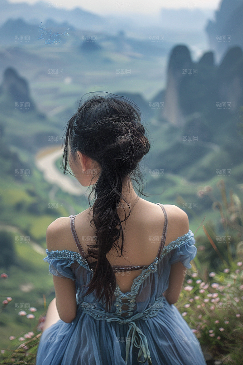 女生旅行背影探险自由行摄影图