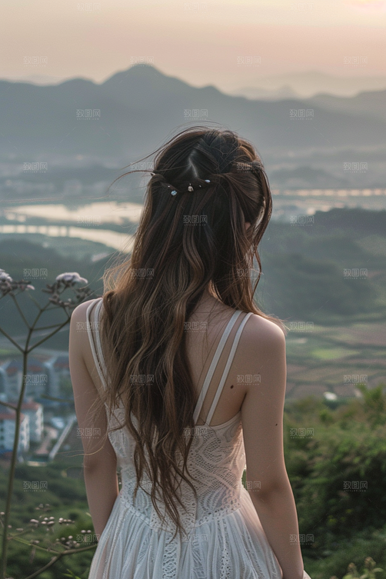 女生旅行背影人物高清摄影图