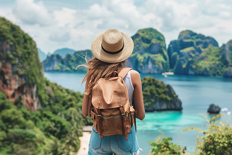 女生旅行背影自由行人物摄影图
