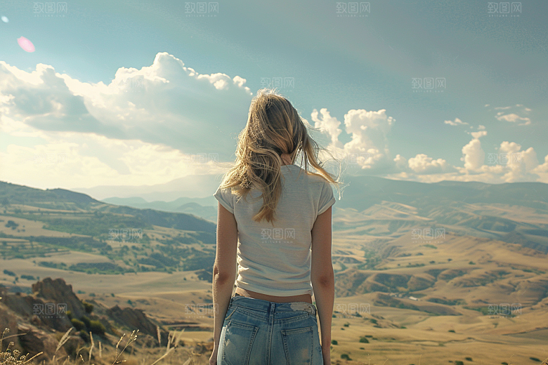 女生旅行背影人物探险摄影图