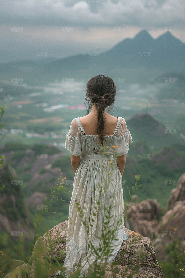 女生旅行背影户外自然摄影图