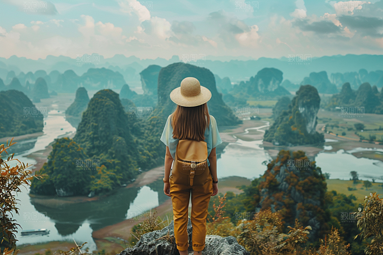 女生旅行背影徒步高清摄影图