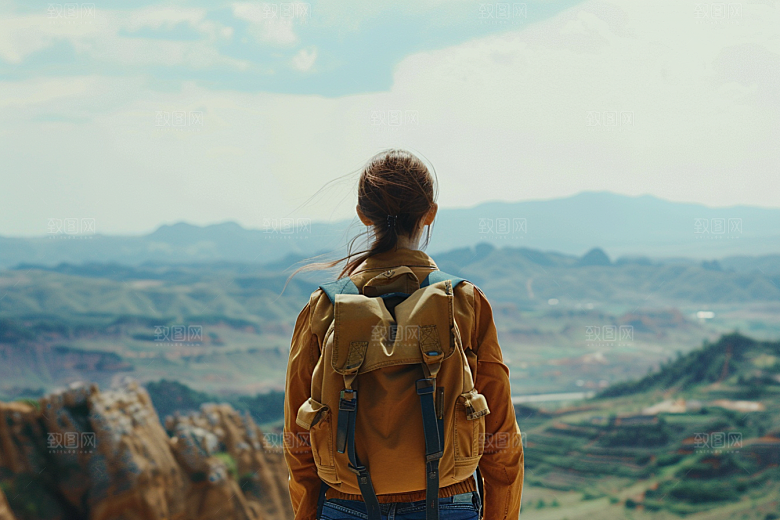 女生旅行背影自然唯美摄影图