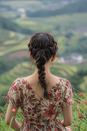 女生旅行背影辽阔旅游摄影图