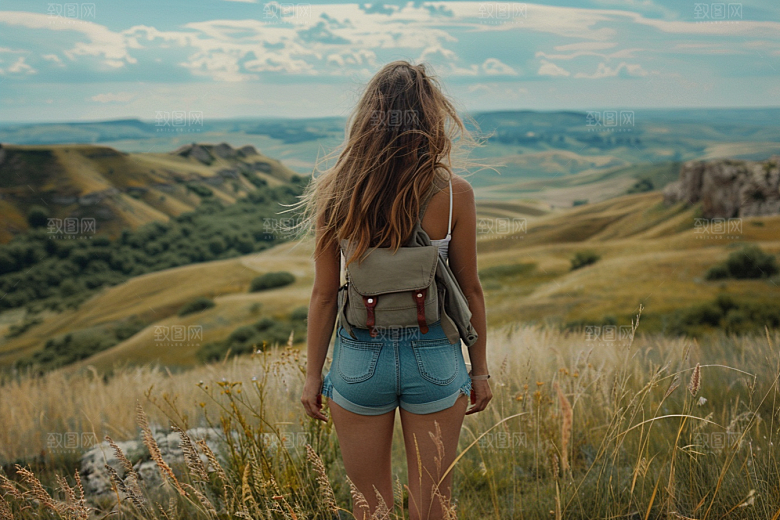 女生旅行背影高清探险摄影图