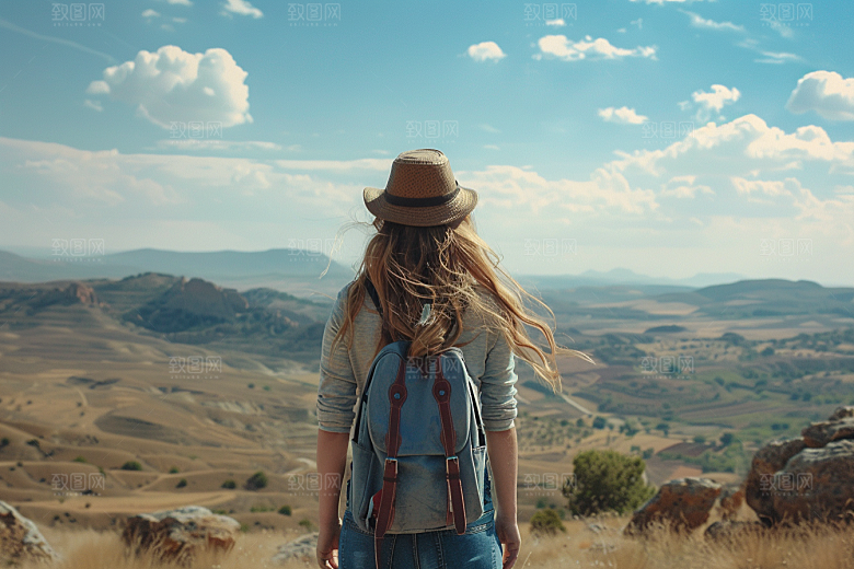 女生旅行背影人物旅游摄影图
