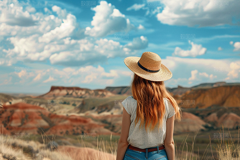 女生旅行背影风光高清摄影图
