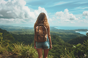 女生旅行背影旅游辽阔摄影图