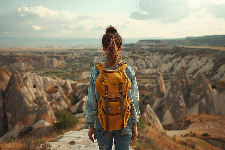 女生旅行背影旅游徒步摄影图