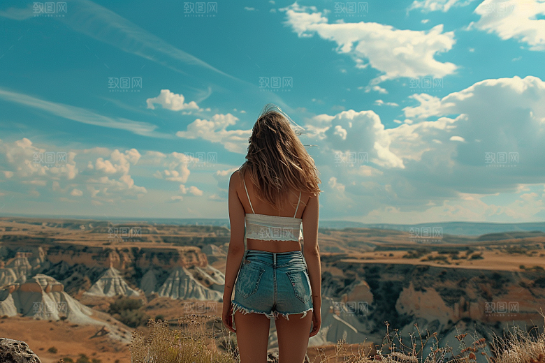 女生旅行背影唯美自由行摄影图