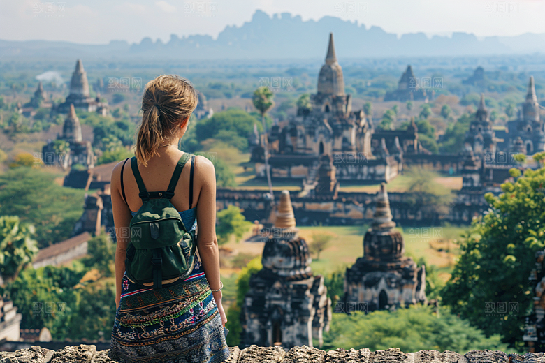 女生旅行背影风光旅游摄影图