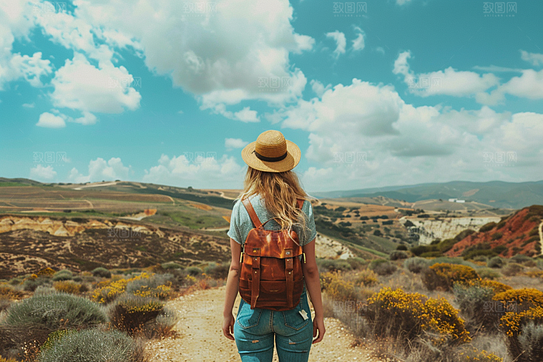 女生旅行背影旅游人物摄影图