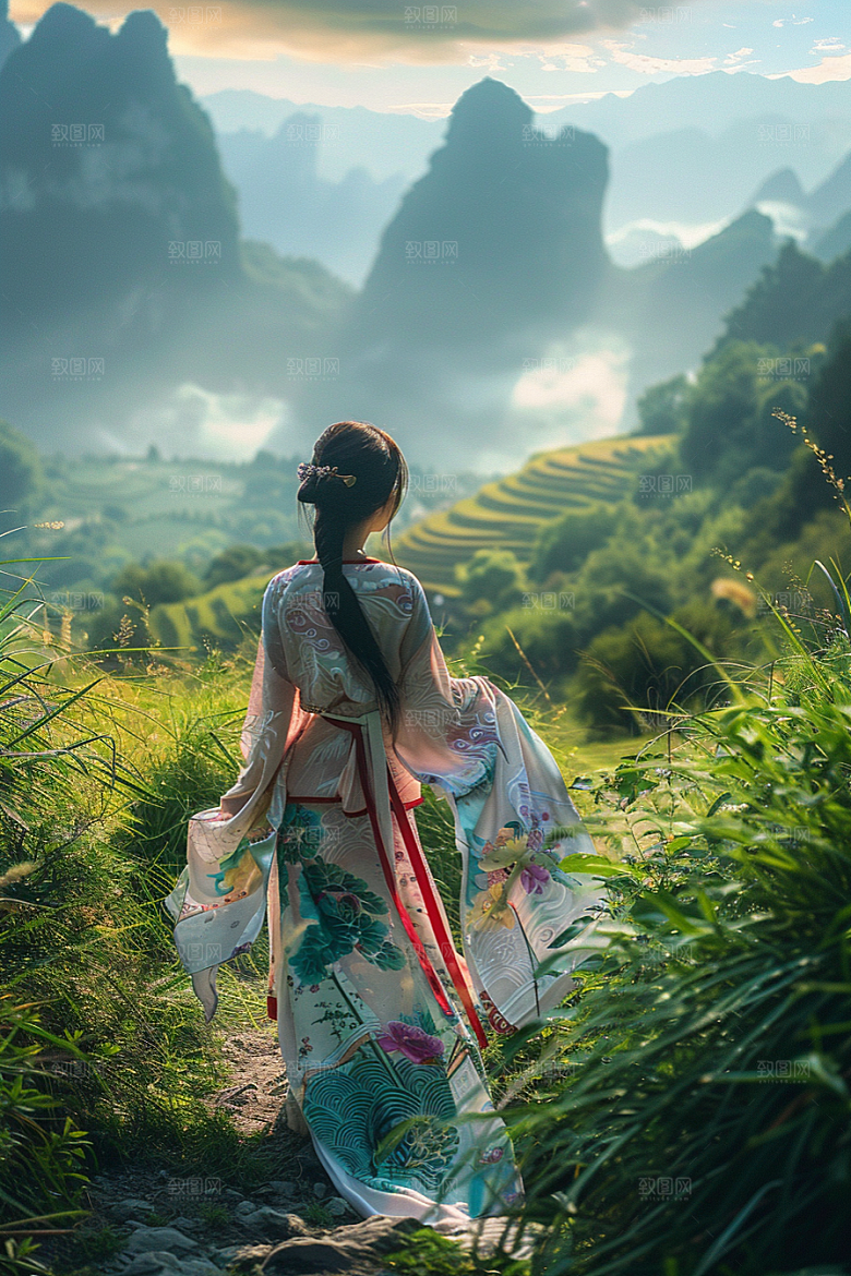 女生旅行背影高清户外摄影图