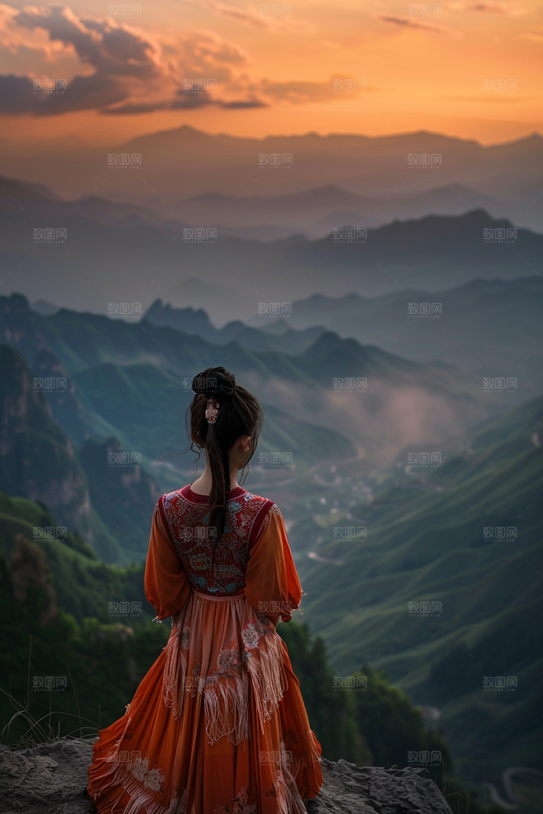 女生旅行背影探险高清摄影图
