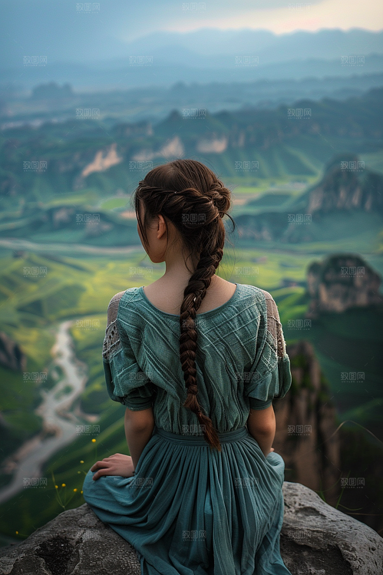 女生旅行背影风光唯美摄影图
