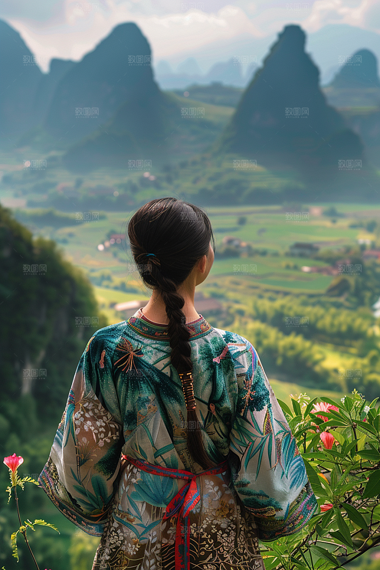 女生旅行背影自由行户外摄影图