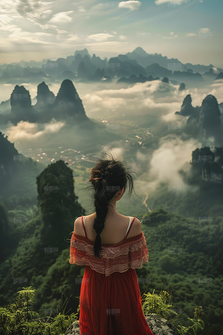 女生旅行背影高清徒步摄影图