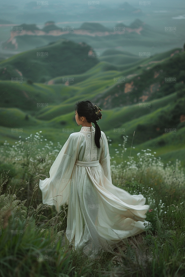 女生旅行背影辽阔自然摄影图