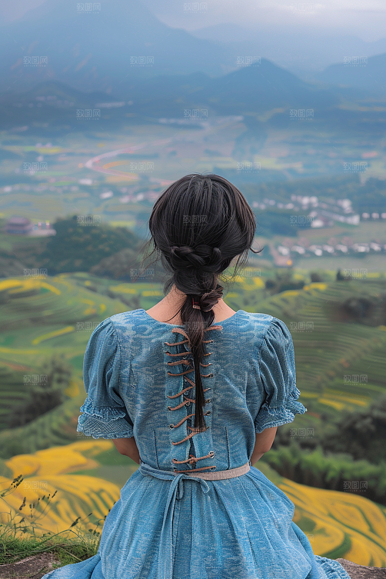 女生旅行背影辽阔风光摄影图
