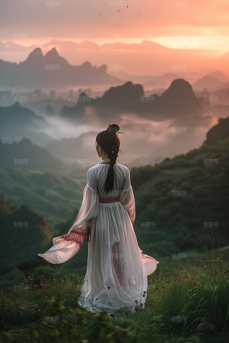 女生旅行背影户外唯美摄影图