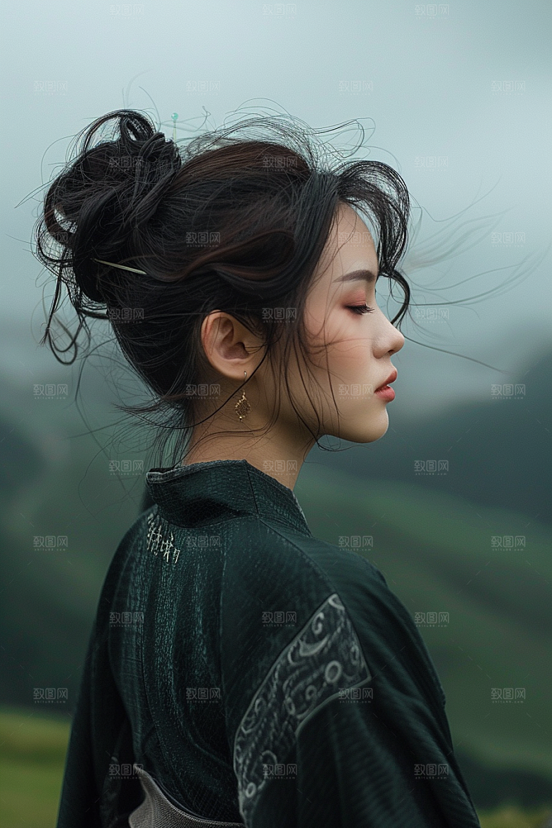 女生旅行背影探险唯美摄影图
