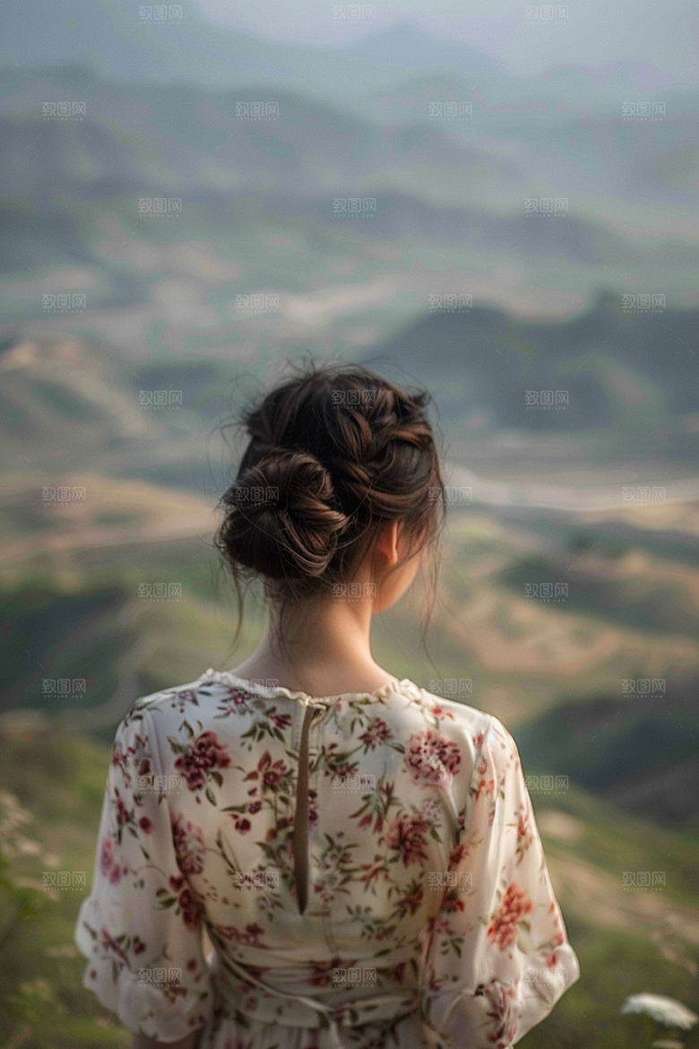 女生旅行背影探险辽阔摄影图