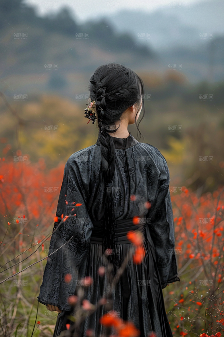 女生旅行背影风光徒步摄影图