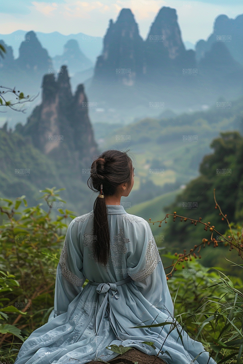 女生旅行背影自由行自然摄影图