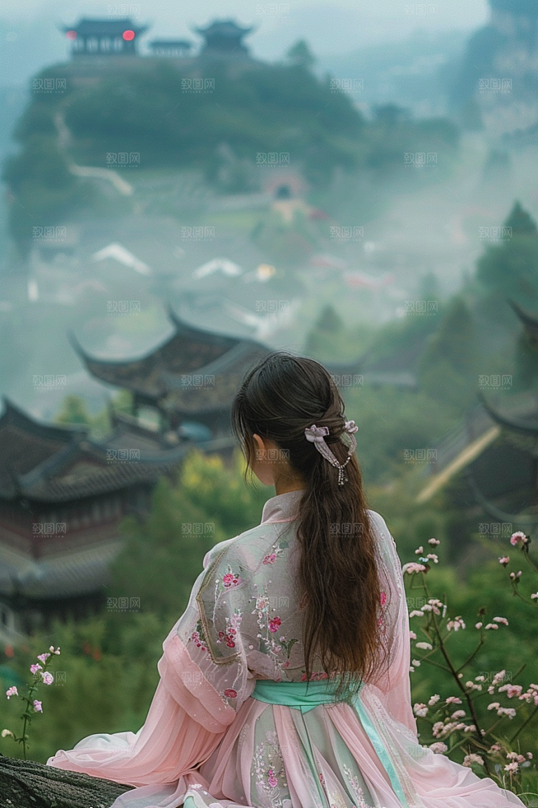女生旅行背影户外唯美摄影图
