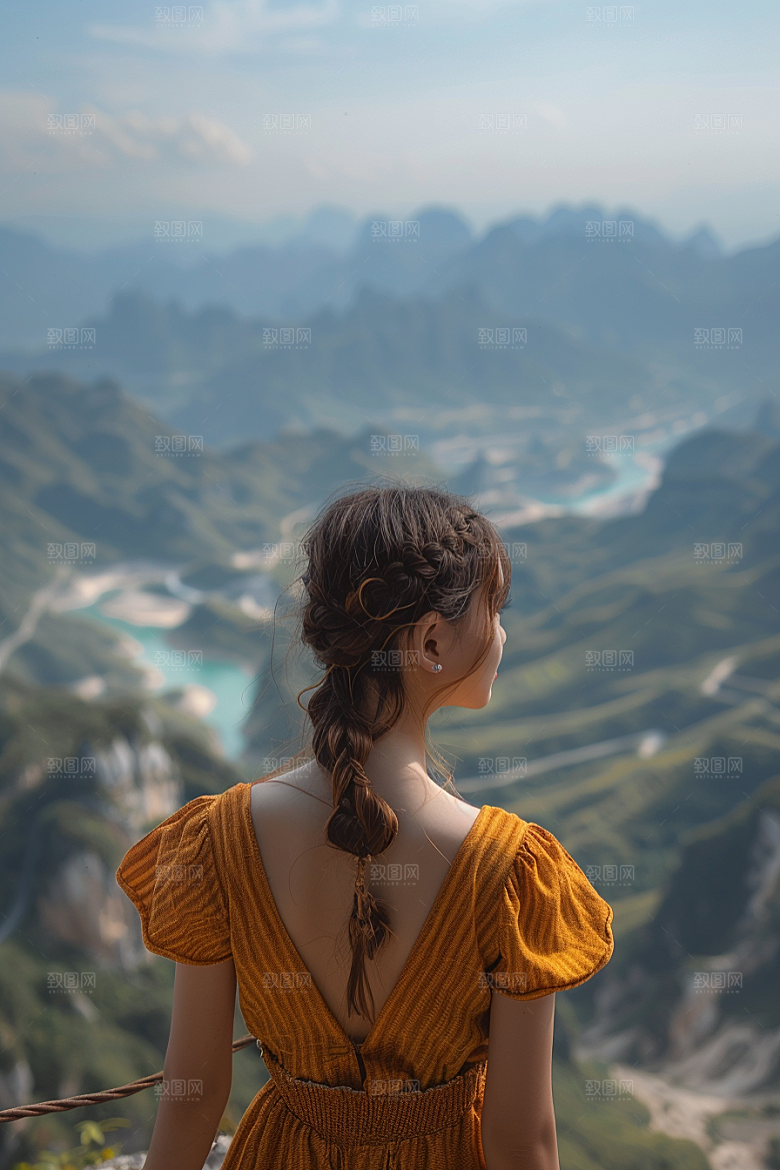 女生旅行背影旅游唯美摄影图