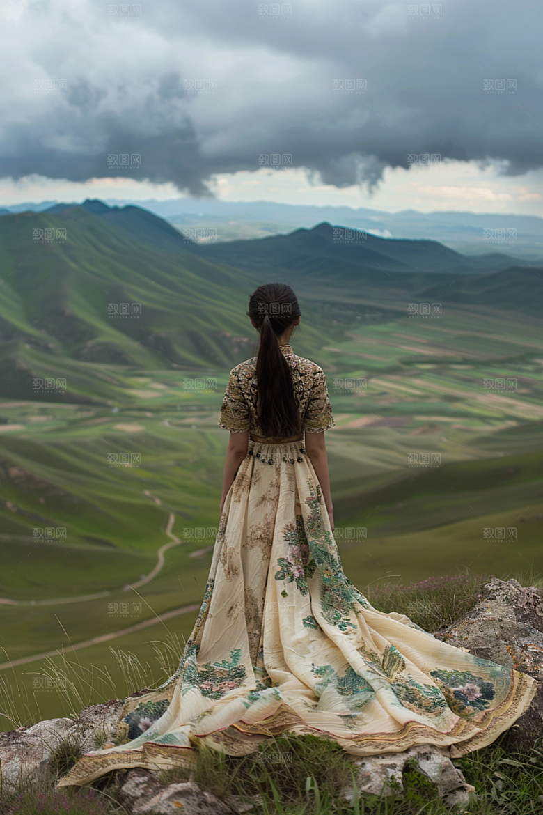 女生旅行背影风光自由行摄影图