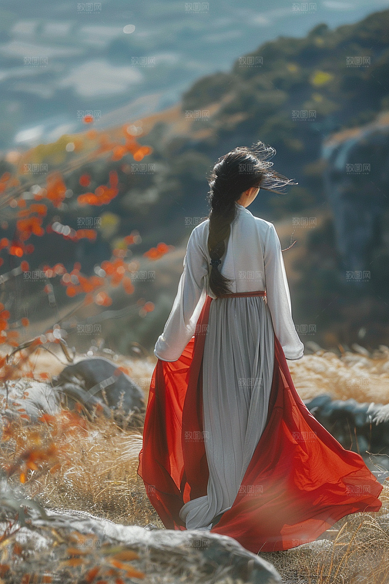 女生旅行背影辽阔人物摄影图
