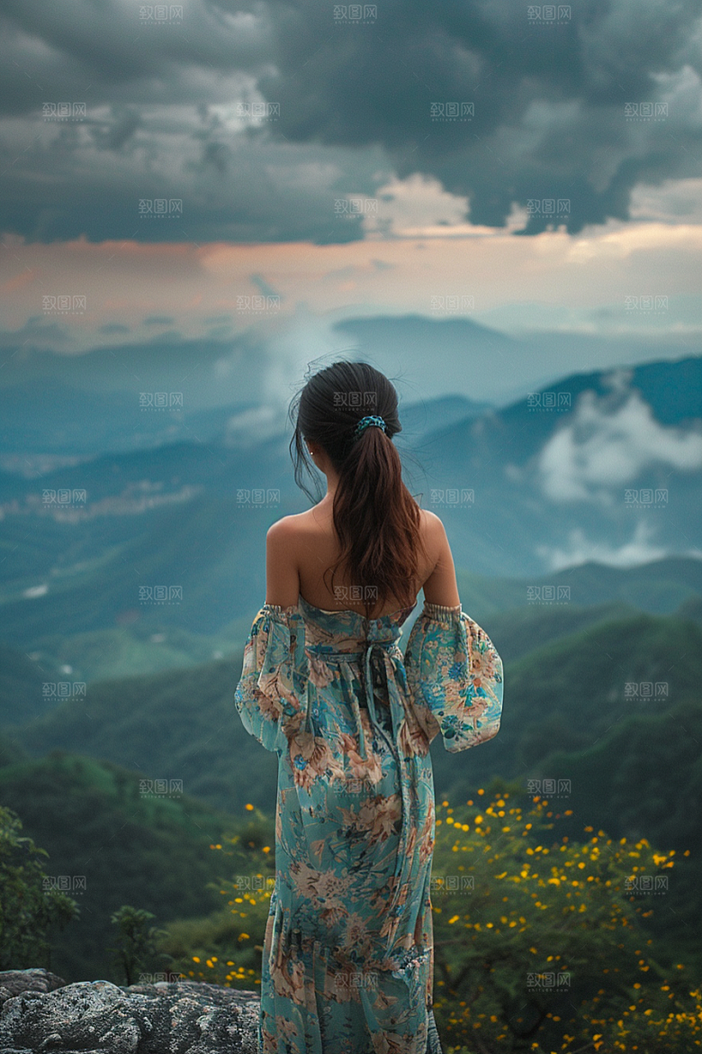 女生旅行背影辽阔高清摄影图