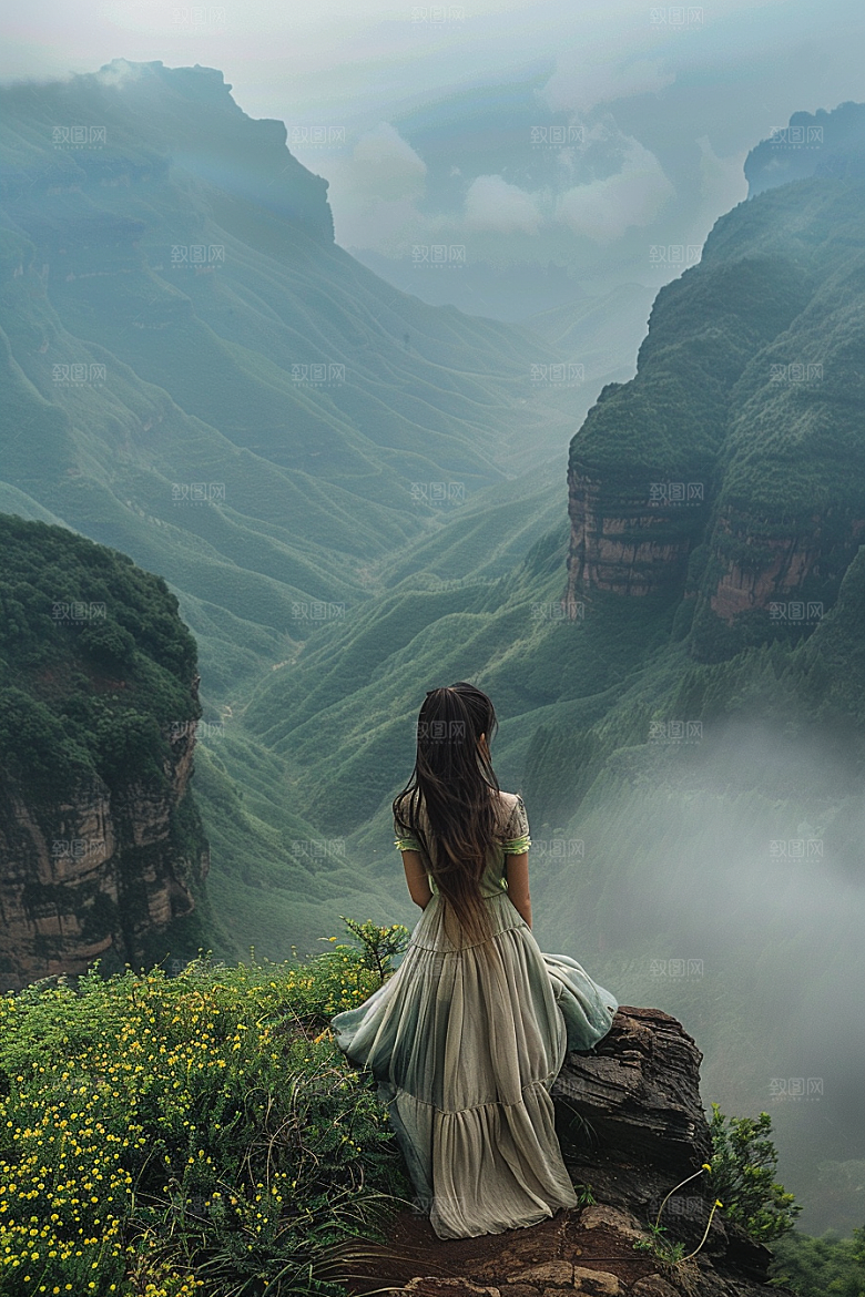 女生旅行背影旅游自由行摄影图