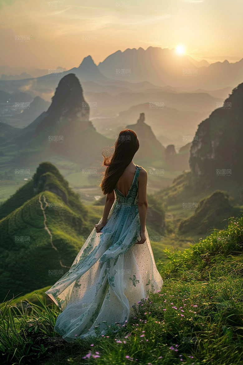 女生旅行背影户外高清摄影图