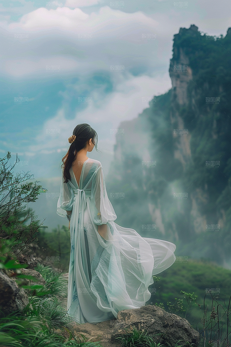 女生旅行背影高清户外摄影图