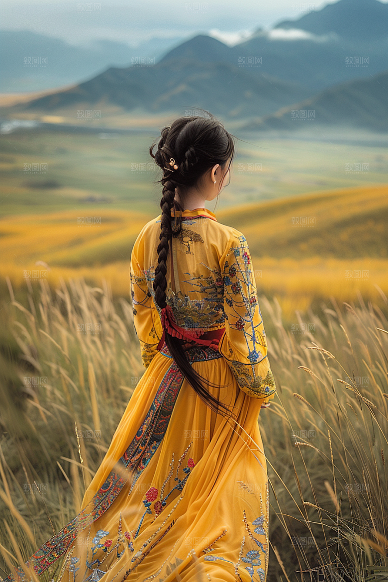 女生旅行背影旅游徒步摄影图