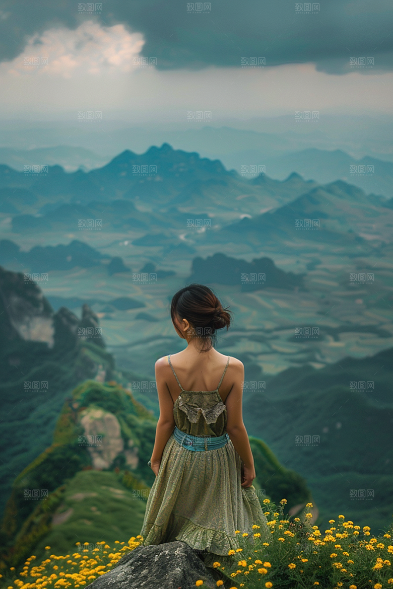 女生旅行背影户外风光摄影图