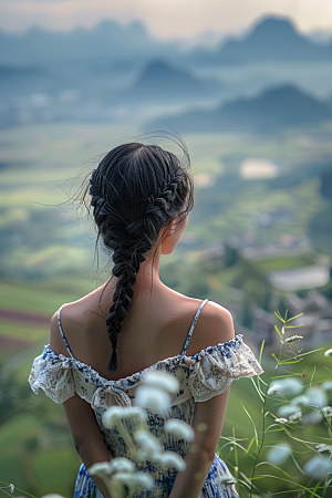 女生旅行背影人物高清摄影图